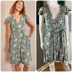Boden Evangeline Jersey Faux Wrap Mini Dress 6 Petite Novelty Butterfly Birds